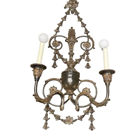 Antique Early 1900s  Neoclassical Style Wall Sconce Intricate Mixed Metal - Picture 1 of 9